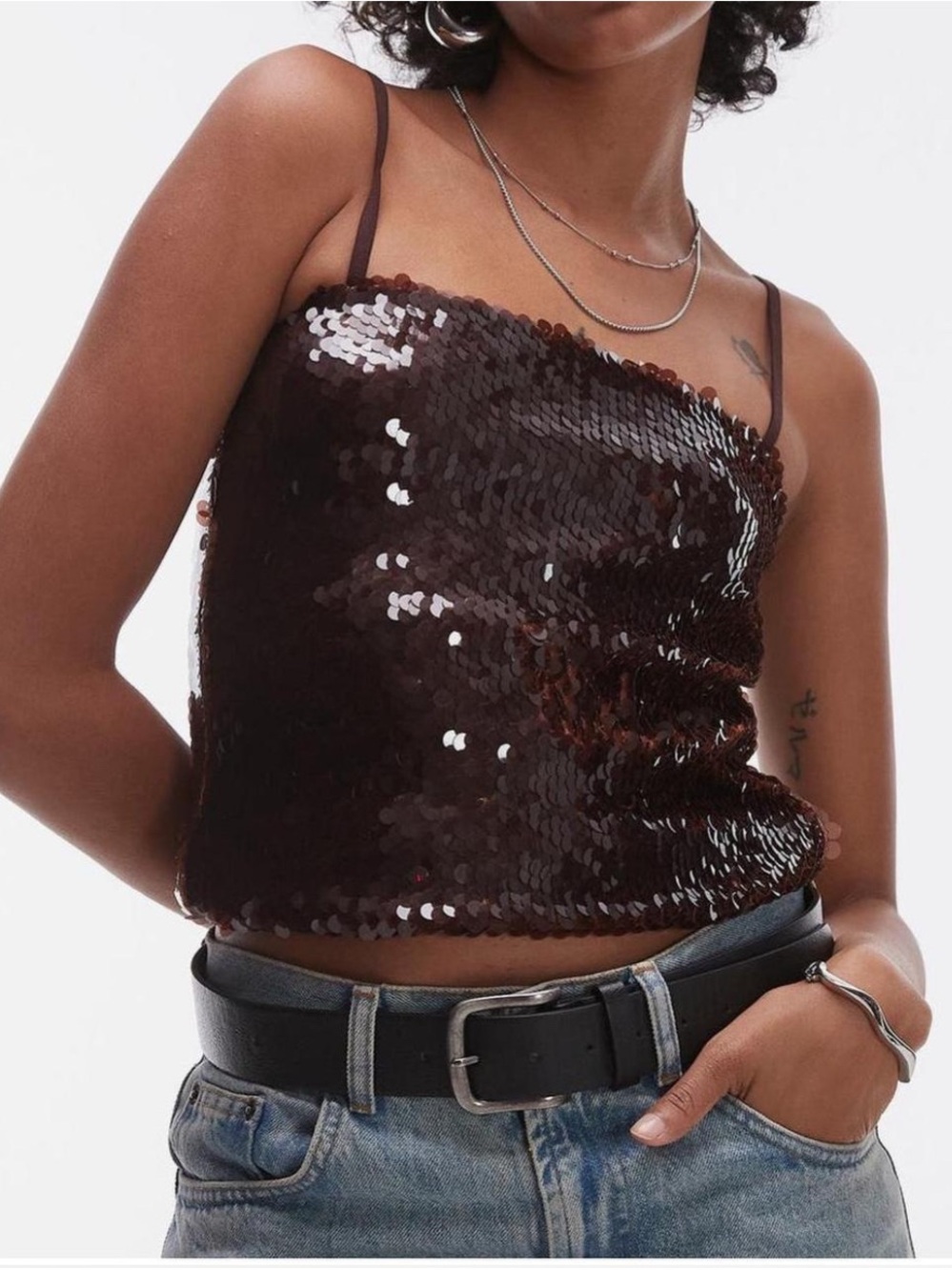 NWT Topshop Brown Sequin Cami Top Size Small